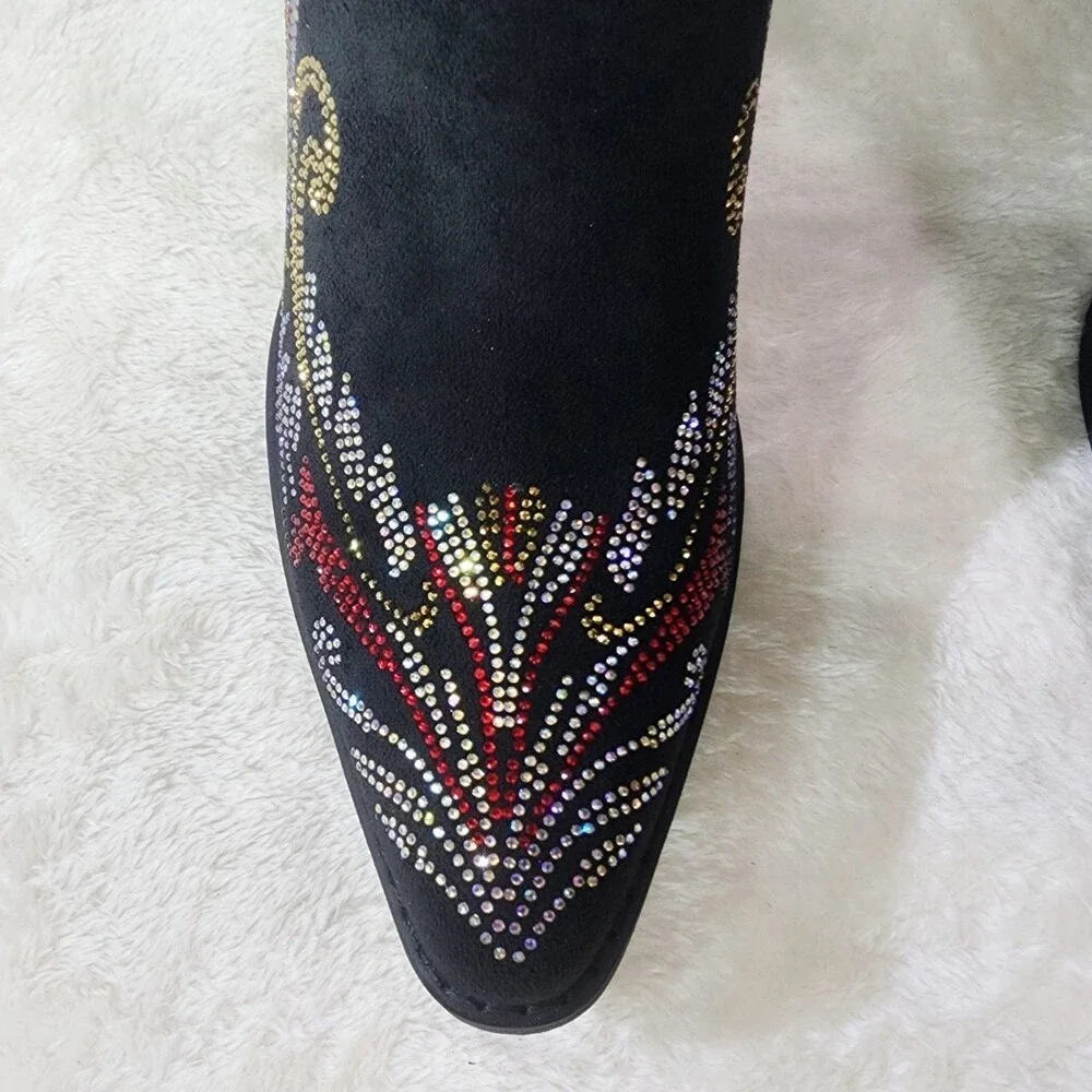 NIB MUERTO Goth Western Cowgirl Boots Sparkling Iridescent Rhinestones Skull - Picture 12 of 16